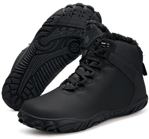Sisttke Barfußschuhe Herren Damen Winter Warm Gefüttert Wasserdicht Winterschuhe Outdoor rutschfeste Traillaufschuhe Winterstiefel Breiter Zehenbox,Schwarz-A,43 EU