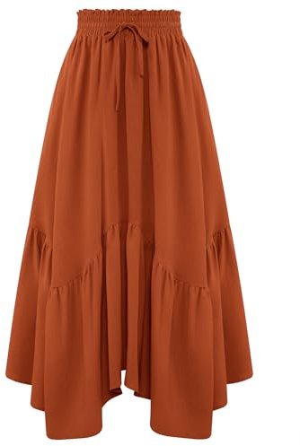 Arolina Long Skirts for Women High Waist A Line Skirt Casual Flowy TieOrange Skirt with Pockets Summer Floral Boho Skirt, Orange, Large