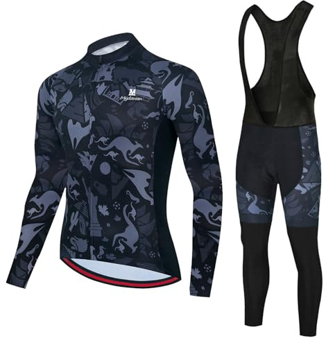 Conjunto Ciclismo Hombre Maillot Bici MTB Ropa Ciclista Manga Larga,Traje Bicicleta Chaquetas y Pantalones Tirantes con 19D Gel Acolchado,Completa de BTT Jerseys Primavera Otoño Secado Rápido|17,M