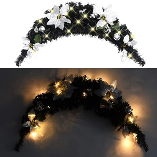 Vopese Arco de Navidad con Luces LED Negro 90 cm PVC Decoraciones para Puertas, Chimeneas, Escaleras, Decoraciones para Árboles De Navidad