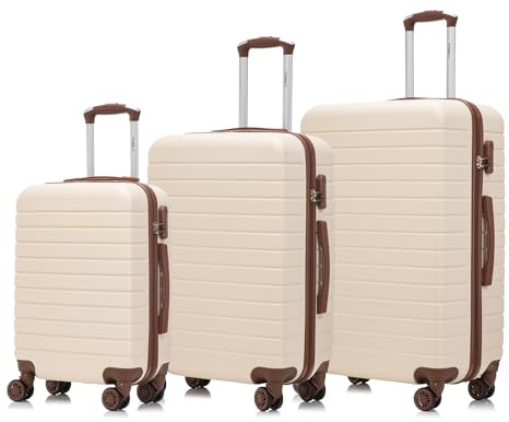 YONSLY Reisekoffer Trolley Rollkoffer Handgepäck Set, Kofferset, Gepäckset, Hartschalenreisekoffer Koffer Suitcase mit 4 Rollen 360°, Zahlenschloss, Weicher Gummigriff (3er Set, M,L&XL, Elfenbeinweiß)
