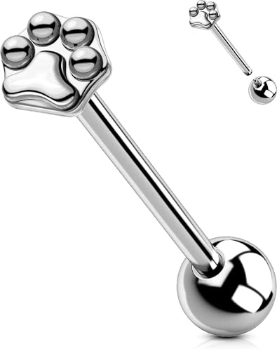 OUFER Body Piercing Titanium Tongue Piercing Barbell 14G Internally Tongue Bars Paw Nipple Rings 16MM Barbell Jewellery Women Men Tongue Rings Body Piercing Jewelry