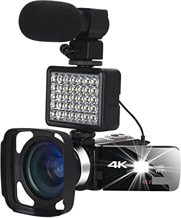Videocamere digitali professionali 4K Blogger Live Cast Streaming Camcorder for UHD 18X Zoom Vlog Webcam Videoregistratore Regalo per principianti(128G SD Card,MIC Light Hood Lens)