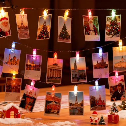 SPERMUOY Foto Lichterkette mit Klammern,3M 20 LED Fotoclips Lichterkette | fotos klammern für Zimmer, Wohnzimmer, Hochzeiten, Weihnachten, Party Deko, Bilder Aufhängen