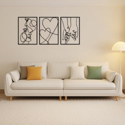 3 Stück Minimalistische Metall-Wanddekoration Wanddeko Metall Abstrakte | Hand & Herz Liebeskunst. Minimalistisch, elegant. Für Wohnzimmer, Schlafzimmer, Büro. Einfach aufhängen. Geschenkidee