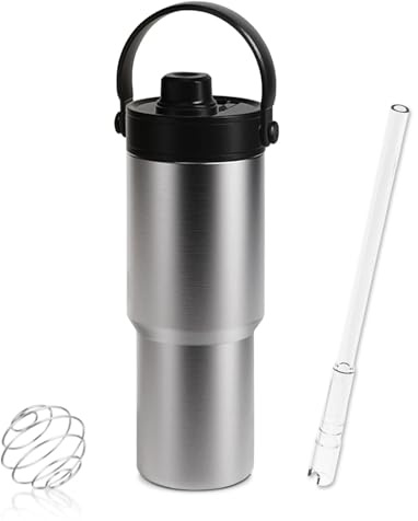 ONCCI Shaker de Proteínas 735ML - Botella Térmica de Acero Inoxidable con Pajita, Acero Inoxidable 316, Aislada al Vacío, Sin BPA, Ideal para Deportes (plata)
