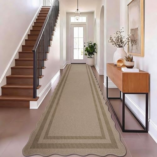 Homcomodar Teppich Läufer Flur 80x300cm Läufer Flur Küchenläufer rutschfest Teppich für Küche, Korridor,Schlafzimmer, Balkon Jute-Look Indoor Outdoor Läufer Waschbar(Braun-Grenzen)