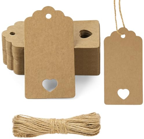 Flintronic Lot de 60 Etiquette Prix 9*4.5cm, Étiquettes de Prix En Papier, Étiquettes avec Fil en Papier Vierges Inscriptibles, Etiquette Krafts pour Vêtements, Bijoux, Garages, Fournitures et Cadeaux