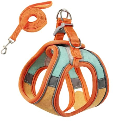 Fluchtsicheres verstellbares Katzengeschirr (leuchtendes Material) Verstellbares süßes Katzengeschirr-Set geeignet für Spaziergänge im Freien,Green orange,L