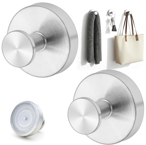 CTCEHL Gancho Ventosa,2 Piezas Ganchos Ventosa Baño,Ganchos Adhesivos para Pared,desmontables,Ganchos con ventosa,Toalleros de Baño sin Taladro,apto para cocinas,baños y superficies lisas. (Plata)