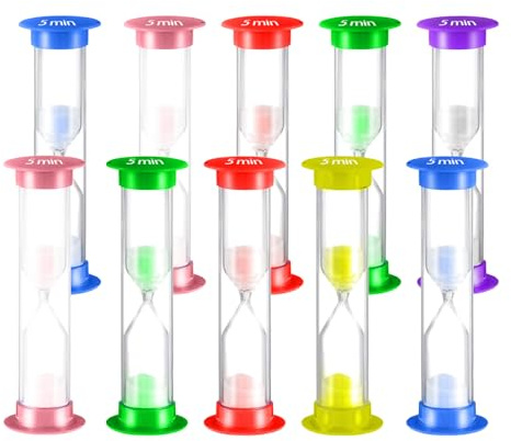 Temporizador de Arena 10 Piezas, Reloj de Arena 5 Minutos para Gestión del Tiempo, Ideal para Cepillado, Cocina, Juegos y Más, Diseño Transparente y Resistente, Regalo Práctico y Funcional