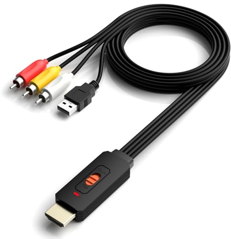 Arector Convertidor HDMI a AV, adaptador HDMI a RCA, compatible con PAL/NTSC, conmutación para PS2/Wii/N64/Xbox/VCR/VHS/DVD TV Monitor proyector