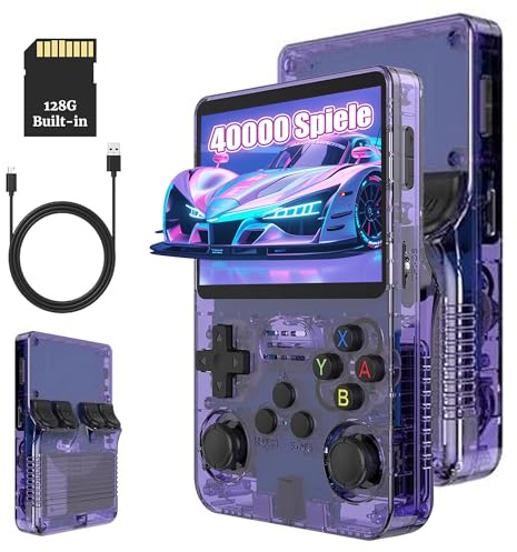 KINMRIS R36S Retro Handheld Spielkonsole, Retro Konsole 3,5-Zoll-IPS-Bildschirm, 128 G über 40.000 Spiele, tragbare Spielkonsole für Kinder und Erwachsene, unterstützt mehrere Emulatoren (Lila)