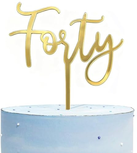 Gold Glitter Acrylic Forty Cake Topper, Happy 40th Birthday Cake Decorations Sign, 40th Anniversary Cake Topper Party Decorations Supplies