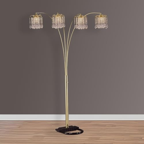 Adigyco Modern Gold Arc Floor Lamp with Crystal Accents, Multi-Head Sleek Metallic Stems, 84 H Living Room Half-Moon Style Chandelier Lamp