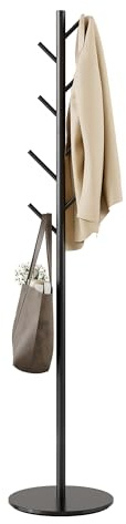 Tujurich Coat Stand with 8 Hooks, 3 Adjustable Heights, Sturdy Metal Coat Rack with Sintered Stone Base, for Hallway, Entrance or Bedroom, Matte Black, 29 x 29 x 167 cm