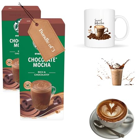 2 Pack Chocolate Mocha Coffee Bundle – 2 x 5 Mocha Sachets + Ceramic Mocha Design Cups Gift Set for Coffee Lovers, Perfect for Home, Office, Christmas, Birthday & Thank You Gifts
