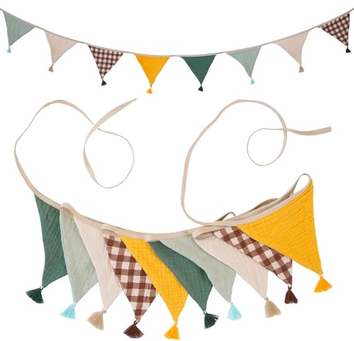 G2PLUS 2.6m Guirnalda Banderines Infantiles,Guirnaldas Tela | banderines de algodón amarillo y marrón con borlas,para decoraciones guarderías y bricolaje,baby showers,cumpleaños,bautizos