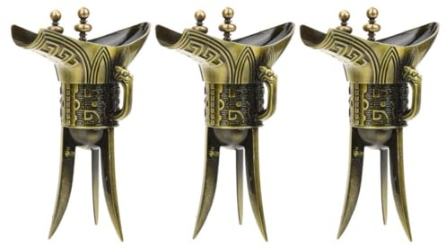 VALICLUD 3 Piezas Copa de Vino China de Aleación Dorada Estilo Antiguo Chino, Bien Elaborada para Té Verde, Adecuada para Ambiente de Oficina y Cenas Obsequios
