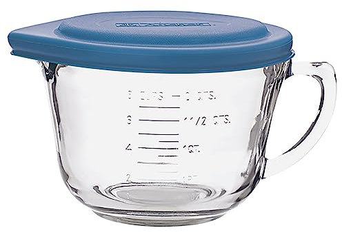Anchor Hocking Batter Bowl, 2 Quart Glass Mixing Bowl with Blue Lid