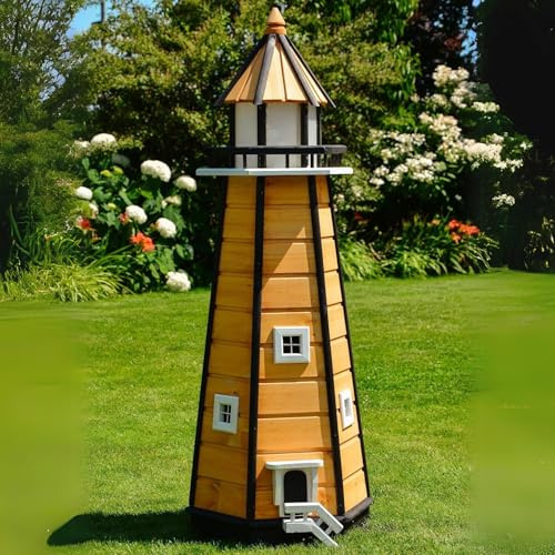 Wunderschöner großer XXL Leuchtturm aus Holz mit LED Solar Beleuchtung 1,40 m, braun