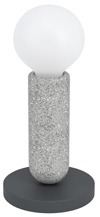 EGLO Tischlampe Giaconecchia, 1 flammige Tischleuchte Vintage, | Nachttischlampe aus Stahl und Terrazzo, Wohnzimmerlampe in Anthrazit, Grau, Lampe mit Schalter, E27 Fassung