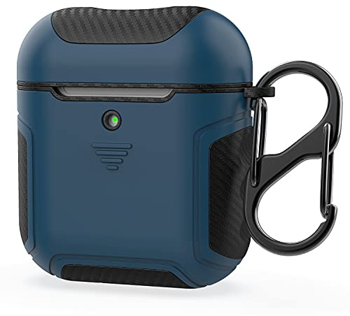 ORETECH Compatibile con Cover Airpods,Custodia per Airpods 1 e 2,Heavy Duty Airpods(1&2) Protettiva 2in1 Ibrida Silicone Gomma e Fibra di Carbonio Hard PC per Apple Airpods 2,1(LED Visibile)-Blu Acqua