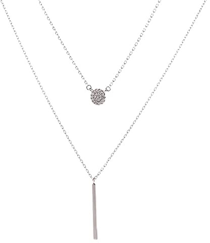 HCMA Collar con colgante de palo largo de plata de ley 925 para mujer, collar geométrico de doble capa, joyería de boda