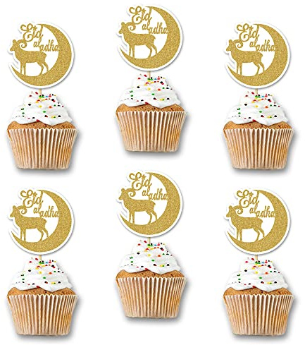 48PCS Glitter Sheep And Moon Design Eid Al Adha Cupcake Topper Party Supplies Islamic Muslim Party Decorations