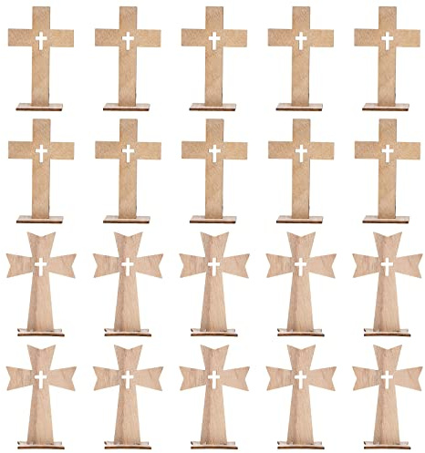 ABOOFAN 20 Sets Cross de Pie de Madera Pequeña Mesa de Cruz Cristiana Crucifijo Católico con Soporte Cruz Religiosa Espiritual para La Mesa de La Pared Del Hogar Decoración de La Iglesia