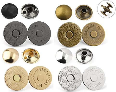 MAHAVIMOKSA Set di 40 bottoni a pressione magnetici sottili da 18 mm, con doppio rivetto, chiusura rotonda per fai da te, artigianato, cucito, borsa, pelle, abbigliamento, scrapbooking (4 colori