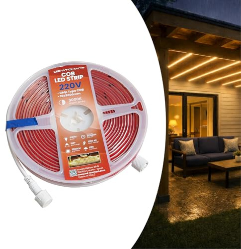 LED ATOMANT Rollo 5m de Tira Luz LED COB 220V 8W/m Color Luz Calida IP65 | Color Blanco Calido 3000K, Corte cada 16,5cm