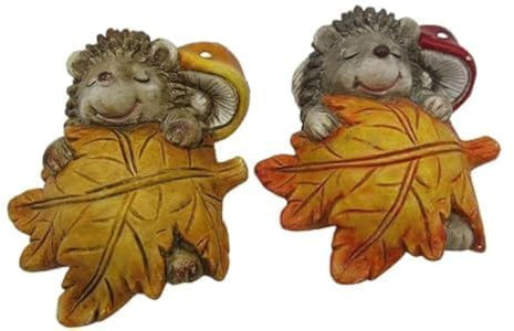 Figurines de hérissons endormis mignons de 14 cm avec feuilles - Figurine de mini hérisson de jardin mignon x2 Statue ornementale en résine - Ornement animal d'extérieur résistant aux intempéries