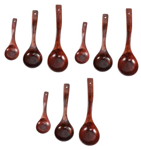 Alipis 9 Pièces louche en bois cuillères de cuisine ustensile de cuisine cuillères en bois cuillère à soupe en cuiller à soupe longue poignée cuillère en cuillerée à e