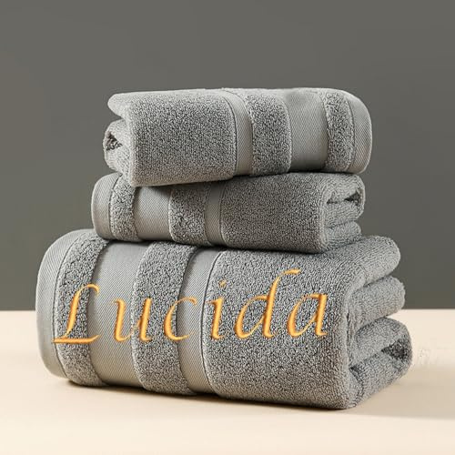 HDLOVE Personalisierte Handtuch Mit Namen Oder Wunschtext Bestickt, Aus Baumwolle, Personalisiertes Duschtuch In 3 Größen, Groß Saunatuch Oder Gästehandtuch Mit Initialen(Gray,Face Towel: 35X73cm)
