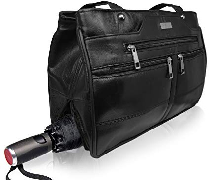 Quenchy London Borsa a mano in pelle, da donna, con 9 tasche, con scomparto per ombrello, 3 grandi sezioni principali, taglia M, QL172M, colore nero, Pelle di mucca granata, Medium