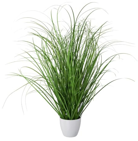 CREATIV green künstlicher Grasbusch 50cm im weißen Kunststofftopf I künstliches naturgetreues Dekogras im Topf I Ziergras für Innen I hochwertige & dekorative Dekopflanze I Deko Kunstpflanze im Topf