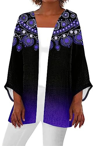 SCBFDI Coprispalle Donna, Donna Cardigan Leggero Hawaii Grafica Floreale Fronte Aperto Cardigan Cropped Plus Drappeggiato Lungo Trench Spolverino, Cappotto Da Donna Casuale, Coprispalle Blu Elettrico