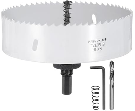 sourcing map Bi-Metal Hole Saw Kit 156mm (6-1/7) Hole Cutter Set with 1pcs 7/16 Hex Shank Arbor 2pcs 1/4 Center Drill Bits 2ps Springs 1pcs Wrench for Wood Plastic Soft Metal