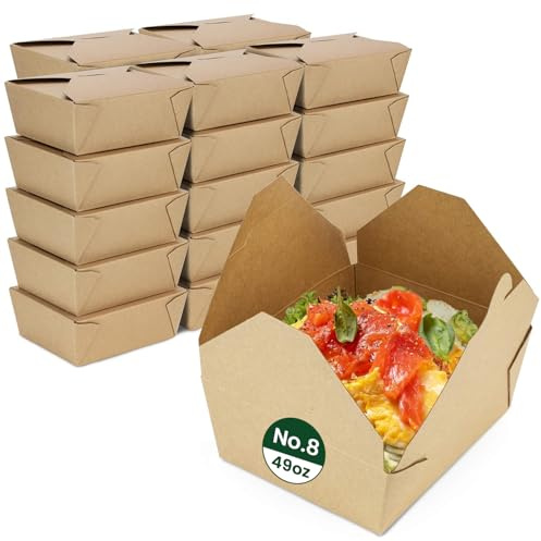 ECONX 49oz No.8 Kraft Takeaway Food Boxes 1400ML Fast Food Cardboard Leak Proof Biodegradable Kraft Deli Take out Containers For Sandwich, Cheesecake, Burger Snack Salad Lunch Boxes Party (50)