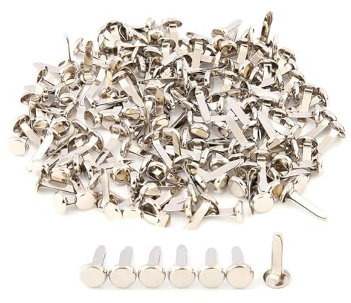 Rockreyoa Doppelte Nägel Brads Mini Musterklammern Metall Verschlussklammern Bunte Rundkopfklammern Papierverschlüsse Bastelklammern für DIY Scrapbooking Basteln Silber 100 Stück