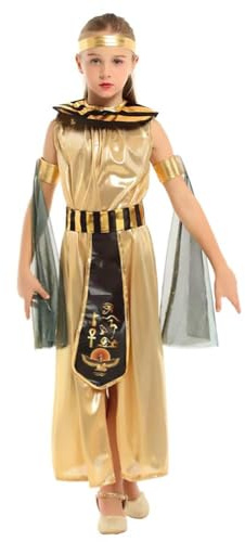 Lito Angels Kleopatra Karneval Kostüm Kleid Verkleidung mit Zubehör für Kinder Mädchen Größe 6-7 Jahre 122, Gold Schwarz