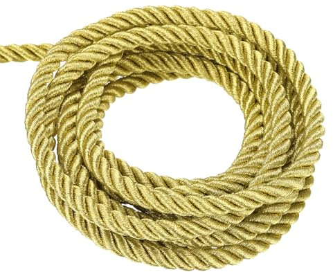 sourcing map Twisted Cord Trim 5 Yard 6mm Gold - 5m | 3-Ply Twine Braided Rope Shiny Thread String for Craft Gift Bag Curtain Christmas Decor