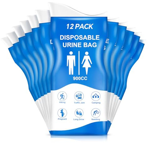 Xeiophoy Urine Bag, 12PCS Disposable Pee Bags for Travel for Women Men, 900ML Emergency Urinal Bag and Vomit Bags, Portable Unisex Urinal Bags for Camping Hiking Traffic Jams, Pregnant, Patient, Kids