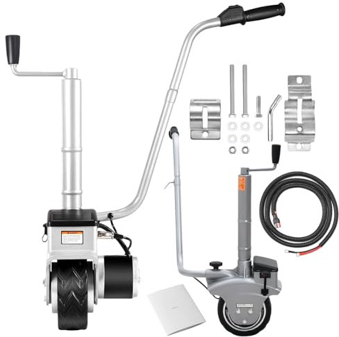 Fablestoryem 12V Motorised Jockey Wheel,Ratchet Trailer Jack,Electric Mini Mover,Steel Motorised Jockey Wheel Trailer,5000lbs Towing Capacity,23''/min Moving Speed,for Caravan Boat Trailer 350W