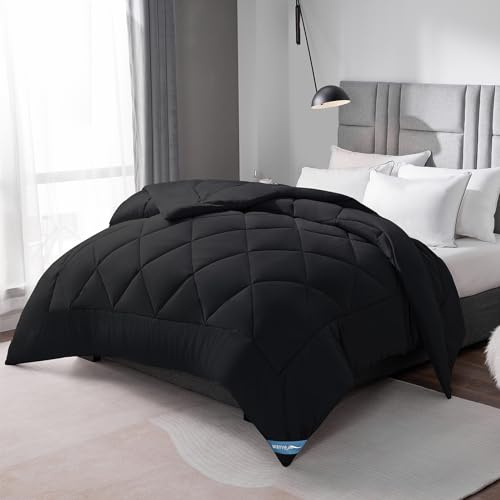 WAVVE Bettdecke 140x200 cm Ganzjahresdecke 4 Jahreszeiten, Steppdecke 300gsm Mikrofaser 140x200cm, Super Weiche Zudecke Schlafdecke Atmungsaktive 140 x 200, Schwarz