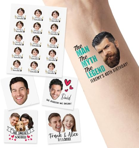 15 Pcs Personalisierte Gesicht Temporäre Tattoo mit Namen - Aufkleber für Junggesellinnenabschied, Meilenstein, Geburtstag, Hochzeit Party Gefälligkeiten - Lustige Trauzeugen Tattoos