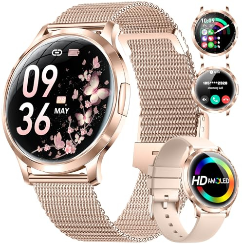 Montre Connectée Femme avec Appel Bluetooth, 1.32 AMOLED Ultra-fin Smartwatch Santé Au Féminin/24H Fréquence Cardiaque/SpO2/Suivi du Sommeil/100+ Modes Sportif Podometre,5ATM Étanche pour Android iOS