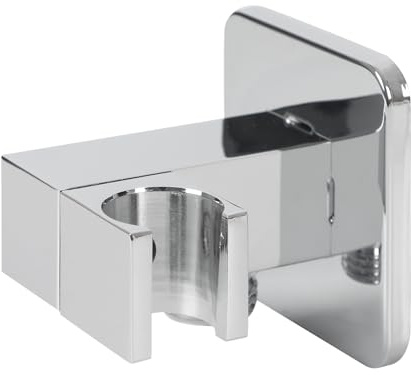 Wandanschlussbogen mit Brausehalter, Handbrausehalter, 1/2 Wandanschlussbogen, Chrom Schlauchanschluss, Universalanschluss, Einfache Montage (Silber, Drehbare Brausehalter)