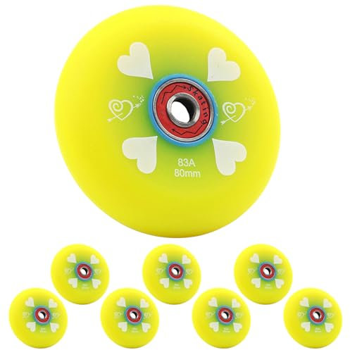 JCCHT 83A 80mm 76mm 72mm 70mm 68mm 64mm 62mm Inline Skates Rollen für Outdoor und Indoor Hockey-Roller mit Kugellagern, Gelb, 76mm